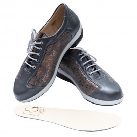 RG Comfort Shoes | Női kényelmi bőr félcipő | Fűzős | Elasztikus / halluxos | Szürke és bronz | RG-F2-B