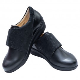 RG Comfort Shoes | Női kényelmi bőr félcipő | Vastag tépőzáras | Elasztikus felsőrész | Fekete | RG-VT-F