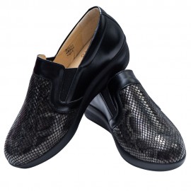 RG Comfort Shoes | Női kényelmi bőr félcipő | Gumibetétes | Elasztikus felsőrész | Fekete | RG-G-F
