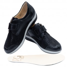 RG Comfort Shoes | Női kényelmi bőr félcipő | Tépőzáras | Elasztikus / halluxos | Fekete | RG-1T-F