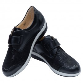 RG Comfort Shoes | Női kényelmi bőr félcipő | Tépőzáras | Elasztikus / halluxos | Fekete | RG-1T-F